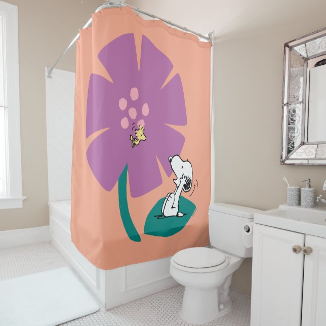 Rideaux De Douche cacahuètes | Illustration de la nature Fleur pourp (En situation)