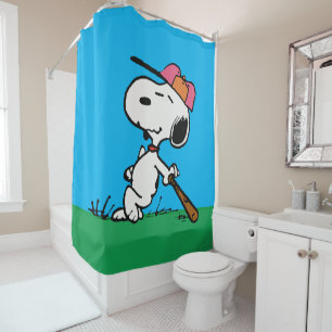 Rideaux De Douche cacahuètes   Snoopy at Bat