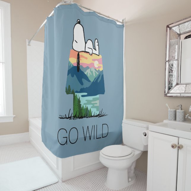 Rideaux De Douche cacahuètes | Snoopy Dog House Sunrise (En situation)