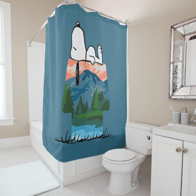 Rideaux De Douche cacahuètes | Snoopy Dog Sunset View (En situation)
