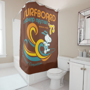 Rideaux De Douche cacahuètes   Snoopy Surboard Longboard Competition
