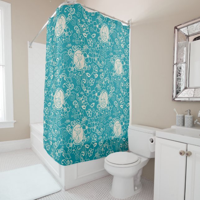 Rideaux De Douche cacahuètes | Snoopy Turquoise Tropical Beach Motif (En situation)