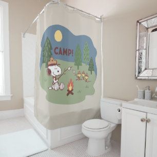 Rideaux De Douche cacahuètes   Snoopy & Woodstock au feu de camp