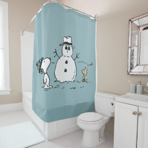 Rideaux De Douche cacahuètes   Snoopy & Woodstock Build A Snowman