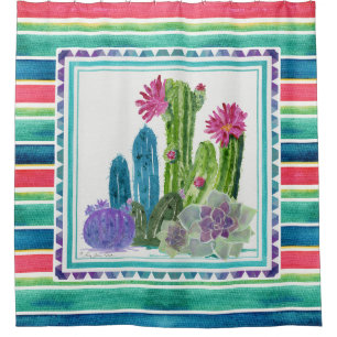Rideaux De Douche Cactus coloré d'aquarelle couvrante mexicaine