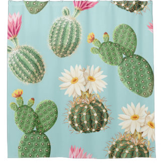 Rideaux De Douche Cactus, fleurs roses : décor clair