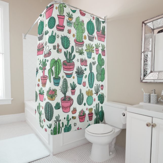 Rideaux De Douche Cactus Motif Succulent (En situation)