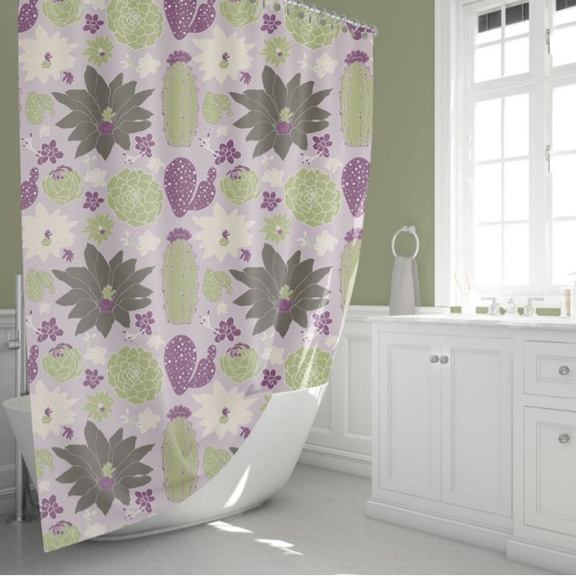 Rideaux De Douche Cactus Succulent Purple Vert Motif Floral (Cactus Succulent Purple Green Floral Pattern Shower Curtain from Studio Posies.)