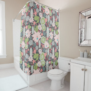 Rideaux De Douche Cactus Succulents Motif rose vert