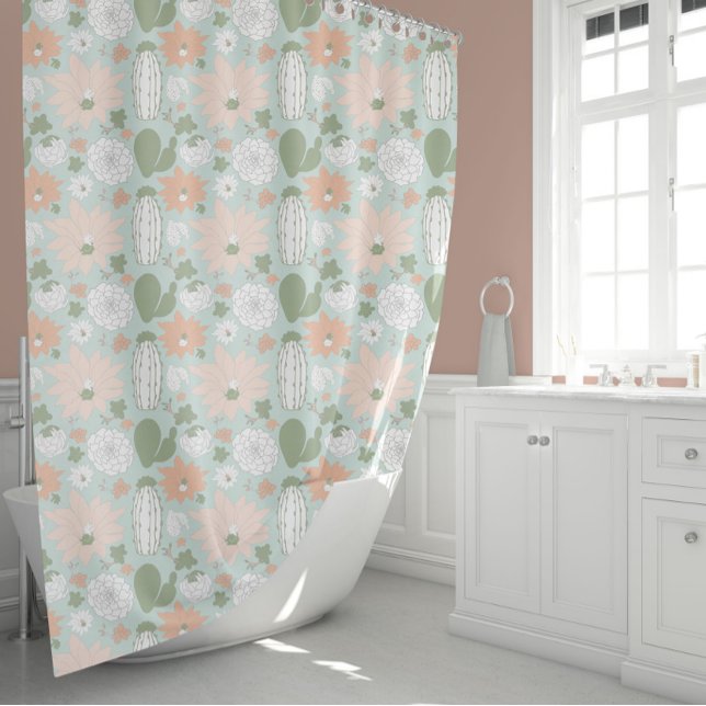 Rideaux De Douche Cactus Succulents Peach Green Floral (Cactus Succulents Peach Green Floral Shower Curtain from Studio Posies.)