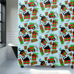 Rideaux De Douche Cadeaux de Noël de chat noir