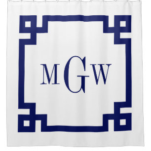 Rideaux De Douche Cadre DIY Colors Clé grecque #2 3I Monogramme Bleu