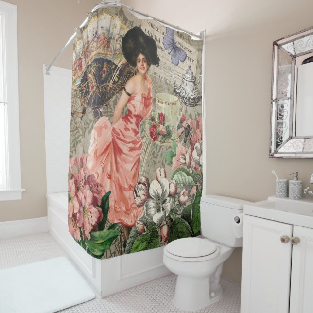 Rideaux De Douche Café Lady Victorian Femme Rose Classy (En situation)