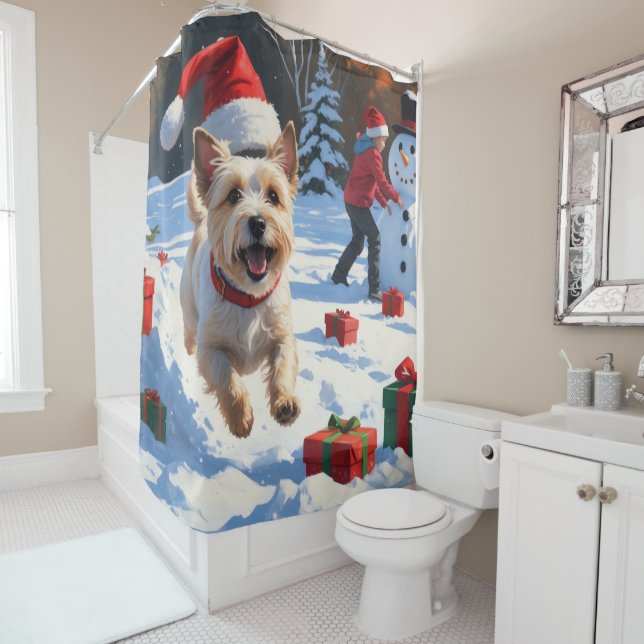 Rideaux De Douche Cairn Terrier Courir en neige avec le Casquette de (En situation)