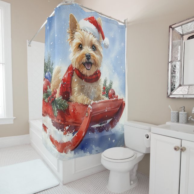 Rideaux De Douche Cairn Terrier Dog in Sledge Let it Snow Christmas (En situation)