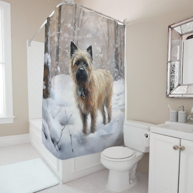 Rideaux De Douche Cairn Terrier Qu'Il Neige Noël (En situation)