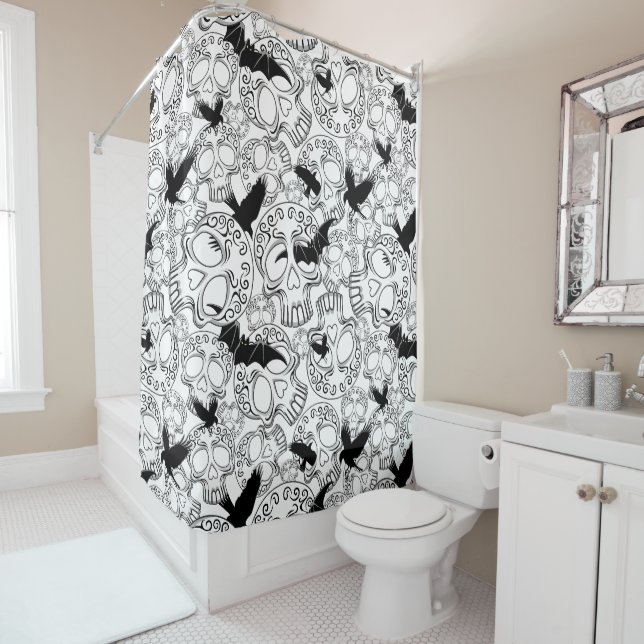 Rideaux De Douche Calaveras décoratives Halloween (En situation)