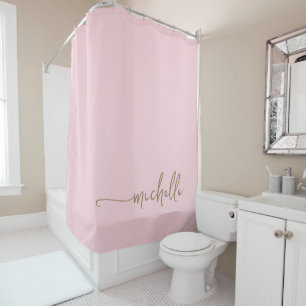 Rideaux De Douche Calligraphie Élégante Monogramme Script Doré Rose