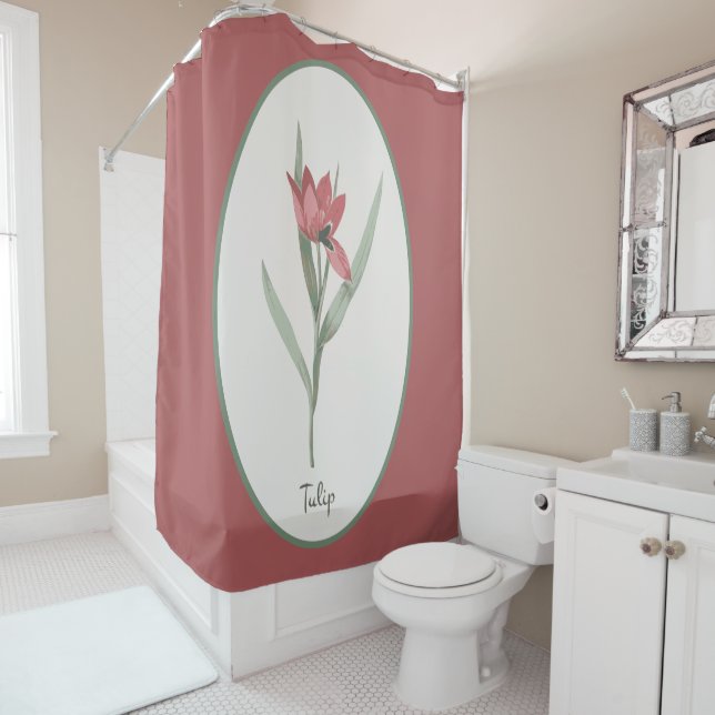 Rideaux De Douche Caméo vintage de la fleur de tulipe rouge (En situation)