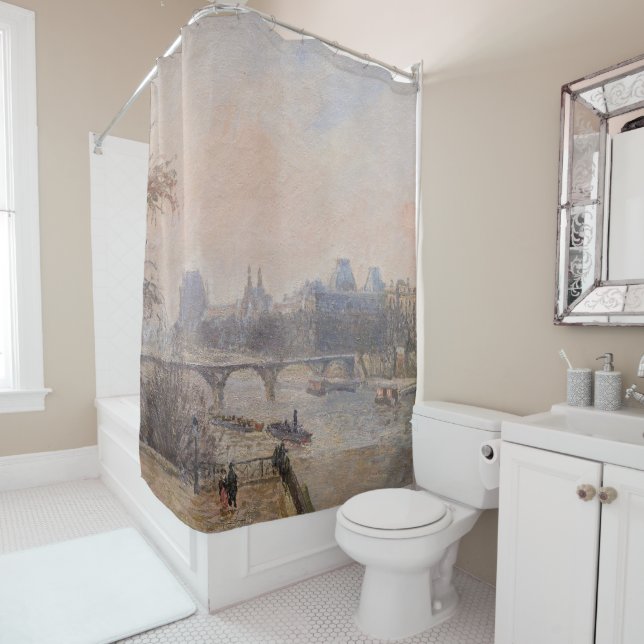 Rideaux De Douche Camille Pissarro - La Seine et le Louvre (En situation)