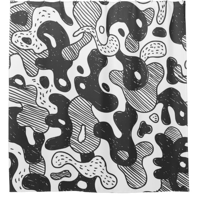 Rideaux De Douche camouflage abstrait style doodé, noir (Devant)