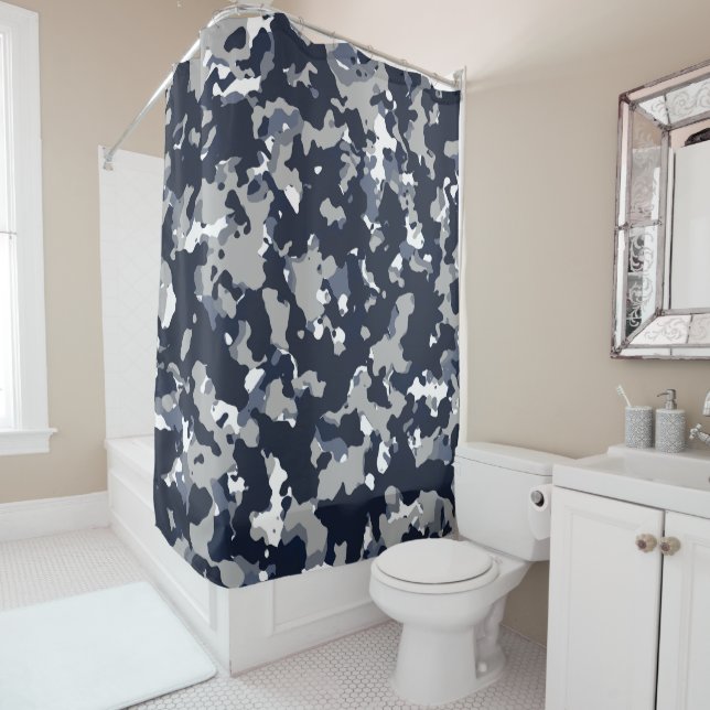 Rideaux De Douche Camouflage blanc gris bleu Motif Camo (En situation)