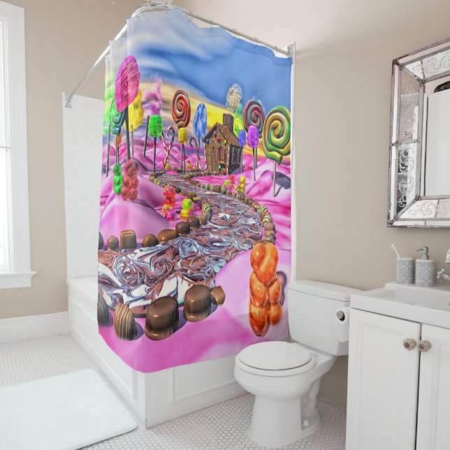 Rideaux De Douche Candyland rose (En situation)