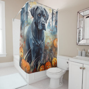 Rideaux De Douche Cane Corso d'Halloween avec citrouilles effrayant