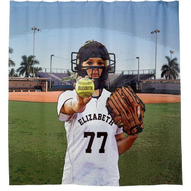 Rideaux De Douche Capteur De Lecteur Softball Avec Votre Nom Et Numé (Devant)