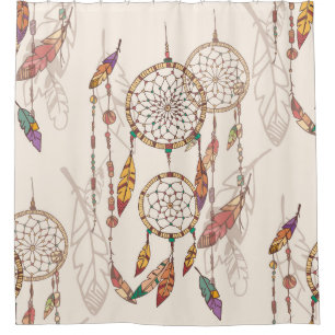 Rideaux De Douche Capteur de rêve bohème avec perles et plumes, se