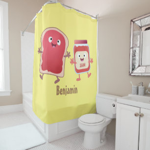 Rideaux De Douche Caractères de dessins animés sur le pain et la con