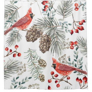 Rideaux De Douche Cardinal Birds Noël Motif Vintage