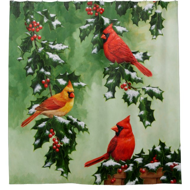 Rideaux De Douche Cardinaux rouges du Nord et Holly (Devant)