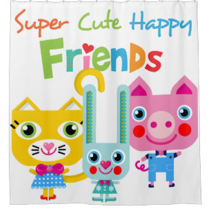 Rideaux De Douche Caricature Animal Friends Rabbit Chat Cochon