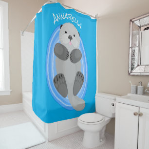 Rideaux De Douche Caricature bleu loutre de mer joyeux