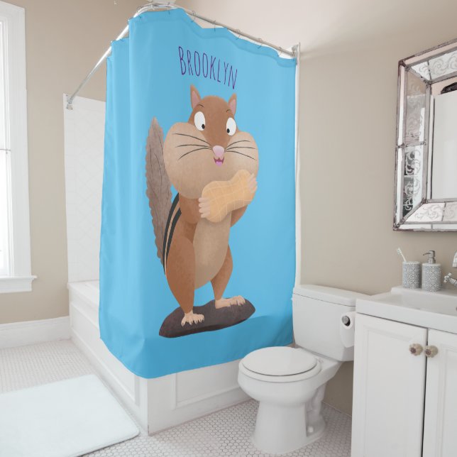 Rideaux De Douche Caricature de chipmunk à grosses joues mignonnes (En situation)