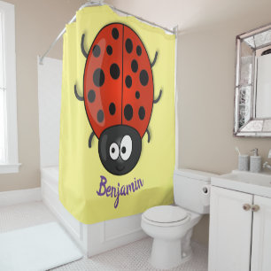 Rideaux De Douche Caricature de coccinelle rouge joyeux