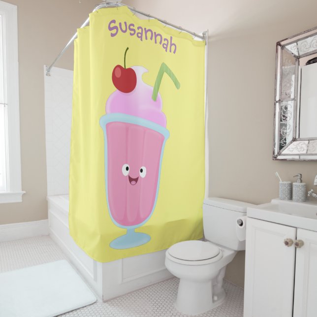 Rideaux De Douche Caricature de crème glacée de fraise mignonne (En situation)