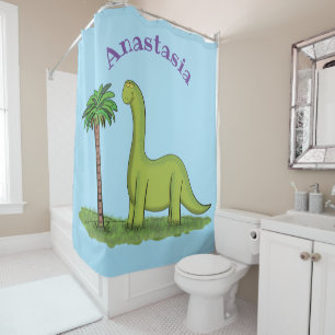 Rideaux De Douche Caricature de dinosaure de brontosaurus vert migno
