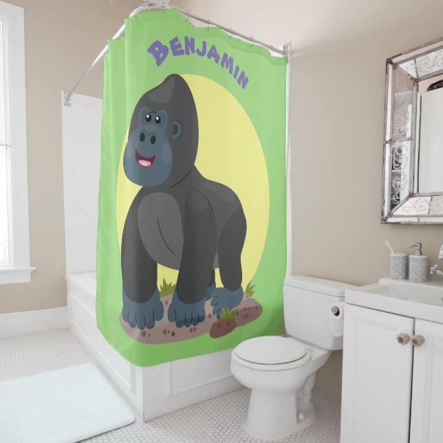 Rideaux De Douche Caricature de gros gorilles joyeux (En situation)