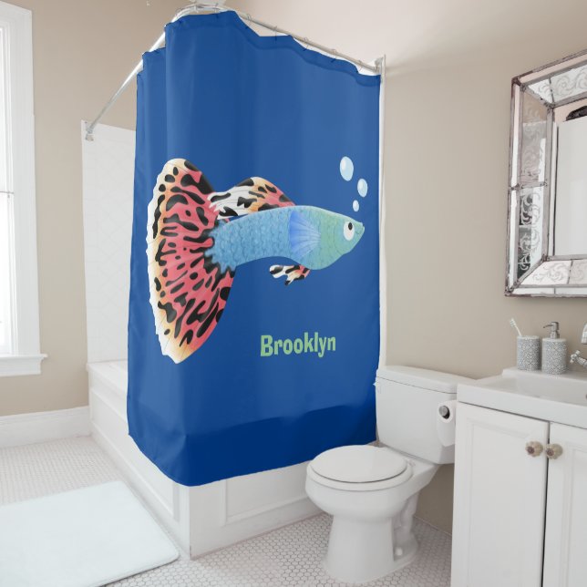 Rideaux De Douche Caricature de poisson tropical guppy très chic (En situation)