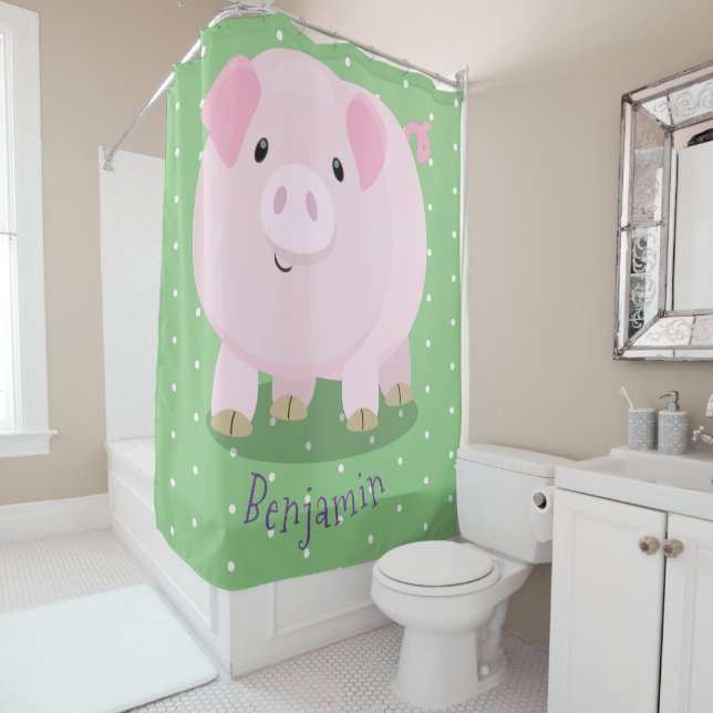 Rideaux De Douche Caricature de porc mignon rose pot vendue (En situation)