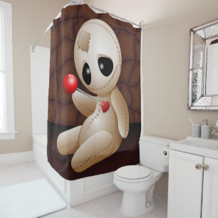 Rideaux De Douche Caricature de poupée vaudou en amour
