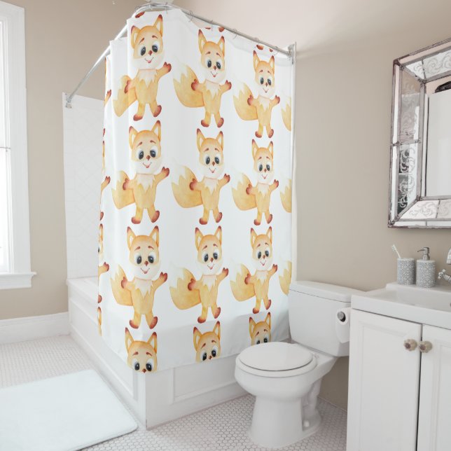 Rideaux De Douche Caricature de renard de gingembre mignon (En situation)