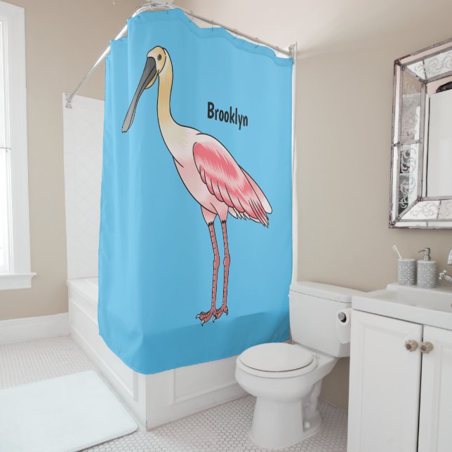Rideaux De Douche Caricature d'oiseau de spatule de rose (En situation)