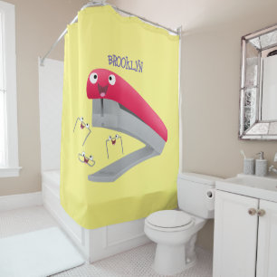 Rideaux De Douche Caricature en agrafeuse rouge pâle