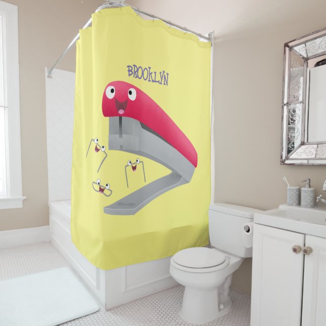 Rideaux De Douche Caricature en agrafeuse rouge pâle (En situation)
