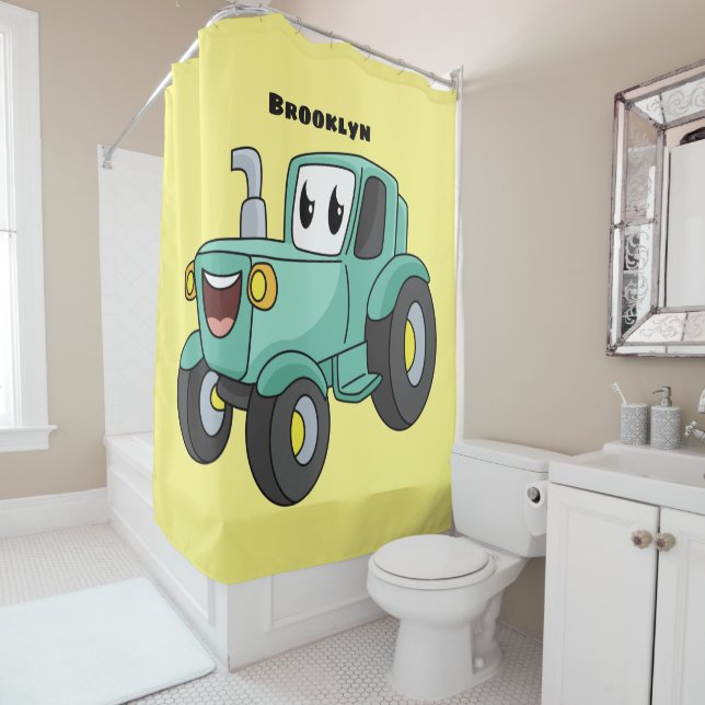 Rideaux De Douche Caricature joli tracteur vert joyeux (En situation)