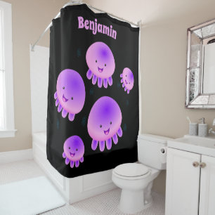 Rideaux De Douche Caricature kawaii de méduse violette rose mou