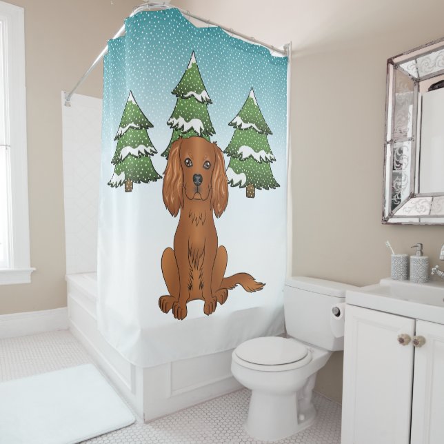Rideaux De Douche Carlin Cavalier King Charles Spaniel Ruby en Hiver (En situation)